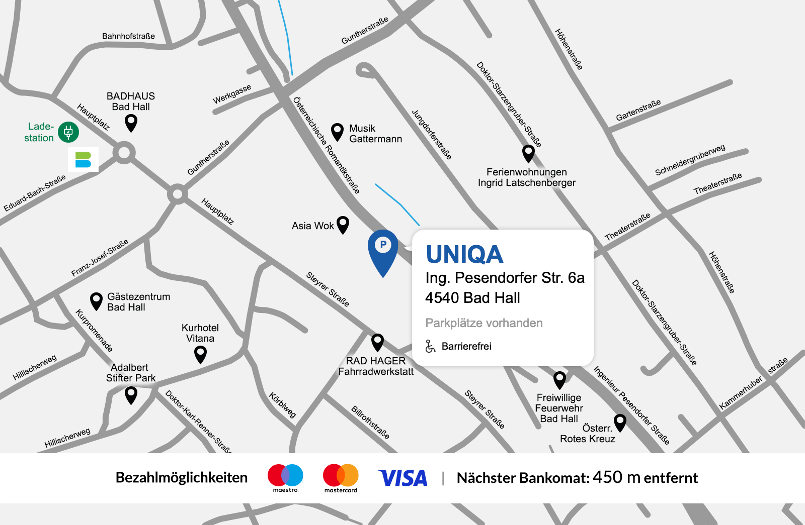 Eine detaillierte gezeichnete Karte der UNIQA Generalagentur Biege